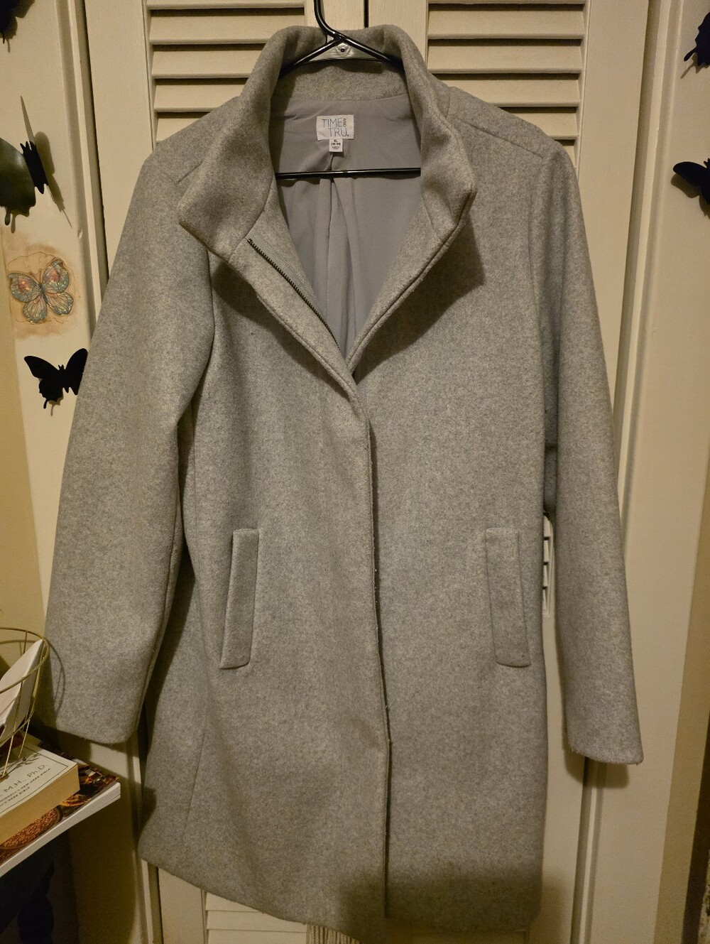 Time and Tru Light Gray Wool-Blend Trench Coat - Heavy Winter Coat!!
